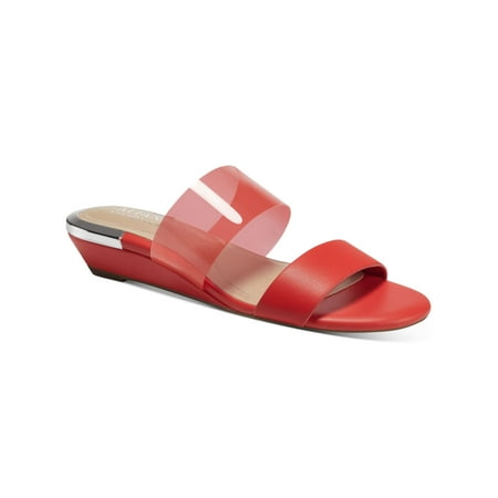 

ALFANI Womens Red Step N Flex Technology Vinyl Upper Strap Cushioned Tilley Round Toe Wedge Slip On Leather Slide Sandals Shoes 8 M