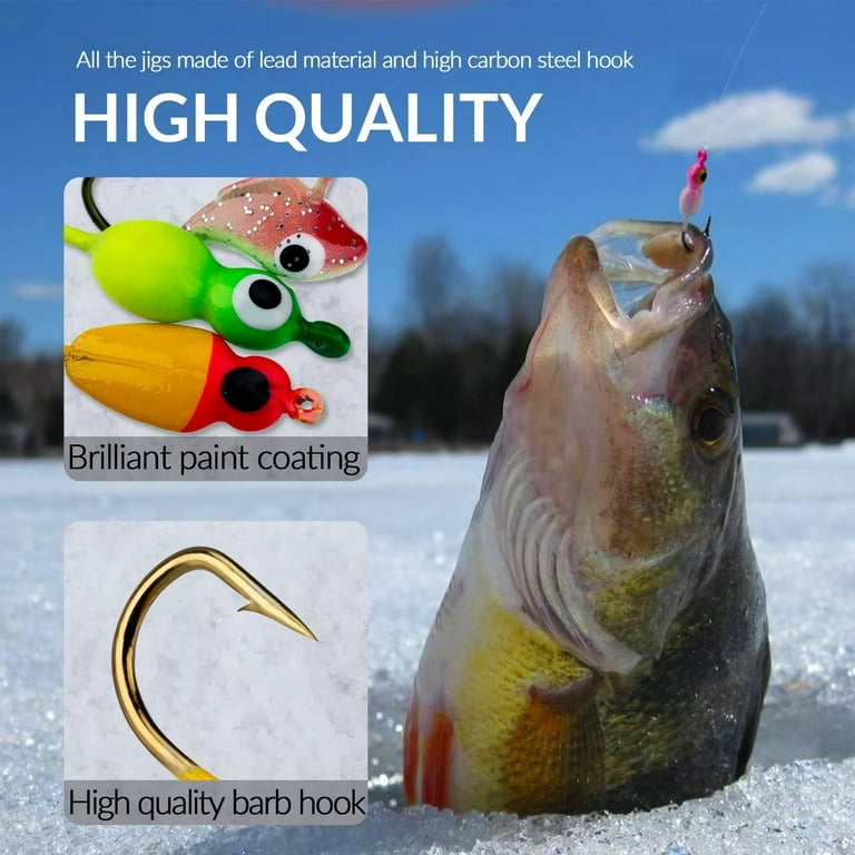THKFISH Ice Fishing Jigs Kit Ice Fishing Lures for Walleye Perch Jigs Heads  for Ice Fishing Tackle Panfish Crappie Jigs 50PCS/31PCS