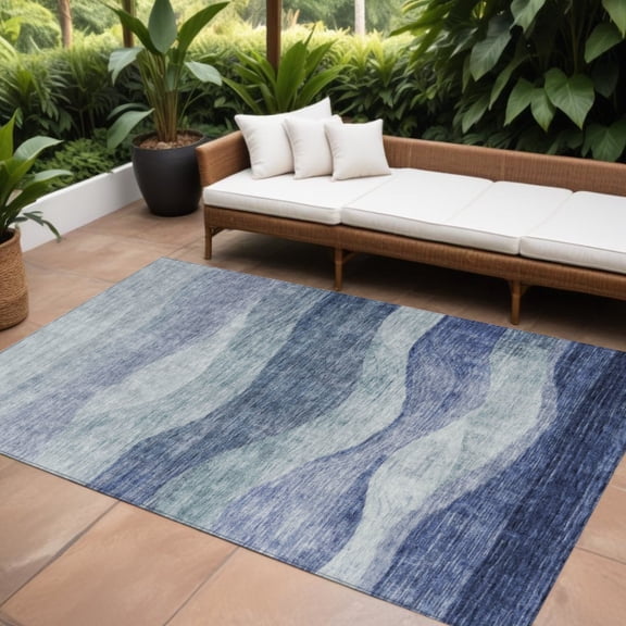 HomeRoots 604969 9 x 12 ft. Light Blue & Dark Blue Abstract Washable Indoor & Outdoor Rectangle Area Rug