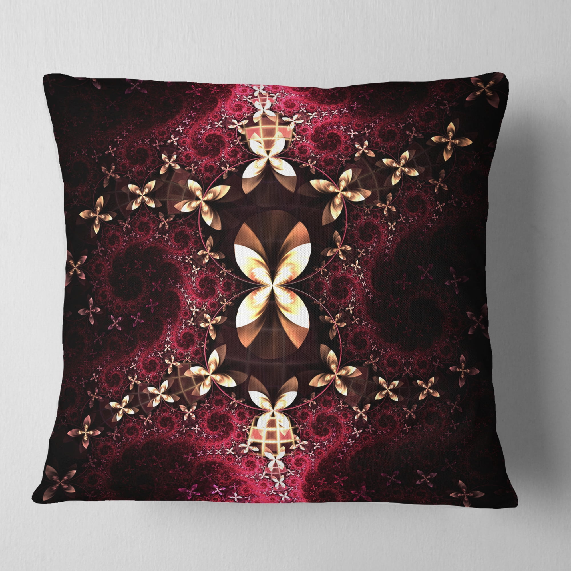 Designart Yellow Red Fractal Flower Pattern - Abstract Throw Pillow - 18x18