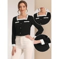 thumbnail image 2 of Blusa de cuello cuadrado elegante de manga larga de color de contraste de camisa de trabajo para mujer Negro XS, 2 of 5