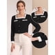 thumbnail image 2 of Blusa de cuello cuadrado elegante de manga larga de color de contraste de camisa de trabajo para mujer Negro M, 2 of 5