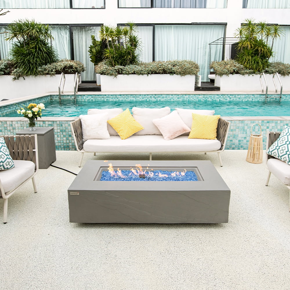 Elementi Plus Meteora Natural Gas Fire Pit for Outside Outdoor Fire Pit Table Smokeless Firepit Concrete Rectangular Fire Table Patio Heater Fireplace 60000 BTUs - Space Grey, 55.9 x 31.9 Inches