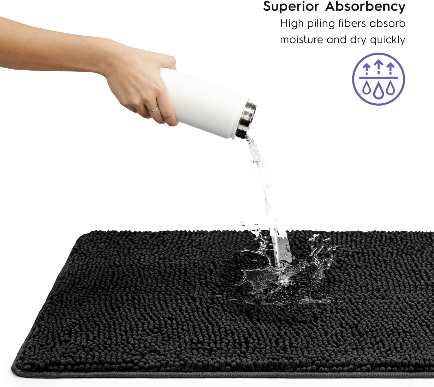 Bathroom Rugs, Extra-Thick Memory Foam Bath Mat, Ultra-Soft Chenille Microfiber, Highly Absorbent, Machine Washable, Shaggy Bath Mats for Bathroom, Rectangle Cutout (21x32 + 20x22, 2pcs) Black