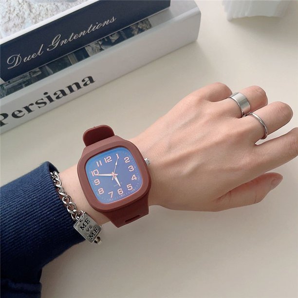 Reloj cuadrado de cuarzo estilo universitario para mujer, reloj electrónico con unicornio para estudiantes