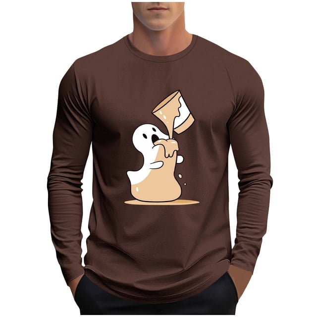 Tqyyweavej Chemises d'Halloween pour Hommes Grande Taille Adulte Imprimé Col Rond Manches Longues Coupe Décontractée Costumes M-5TG