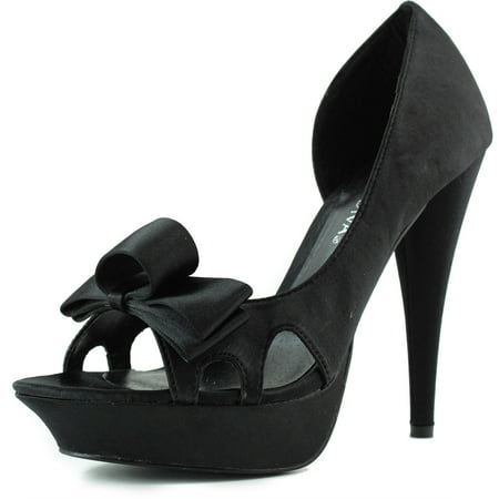 Nina Satin Pumps - Wild Diva Lamis-01 Black Peep Toe Satin Platform Pumps, Black, 6 B(M) US