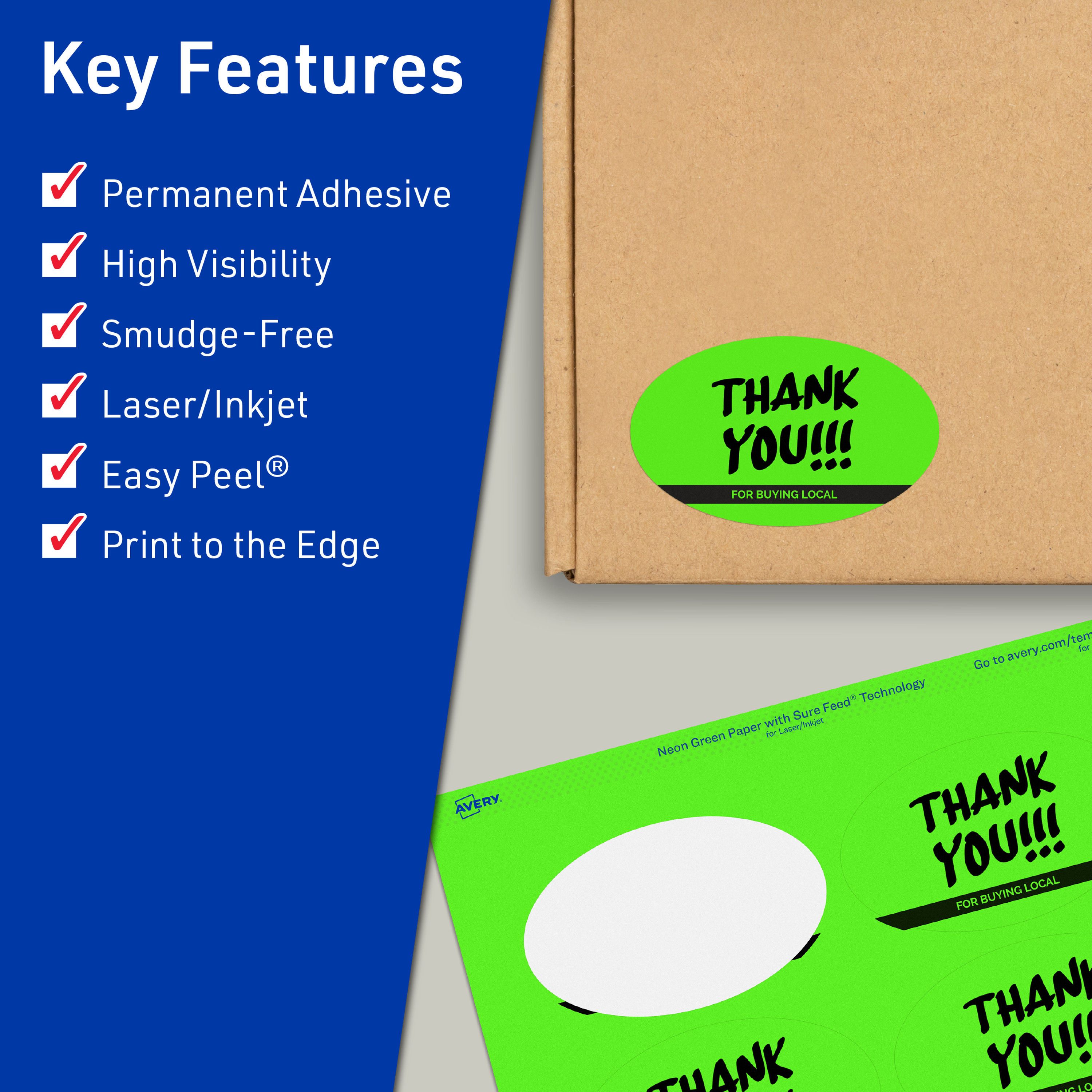 Avery Printable Oval Labels, Neon Green, 2" x 3-1/3", 640ct