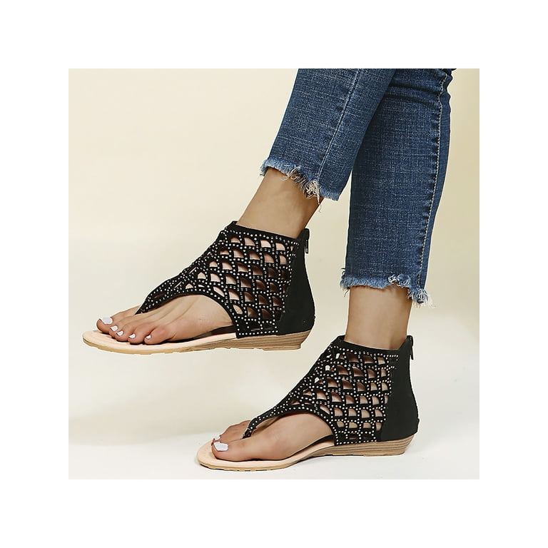 Rockomi Women s Gladiator Sandals Summer Flat Thong Cross Strappy