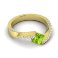 thumbnail image 3 of Diamond-Capitals 1.20 Carat Beautiful Princess Cut Peridot Gemstone & Natural Diamond (F-G/VS1) Proposal Ring for Ladies Solid 18K Yellow Gold Size 7.5, 3 of 8