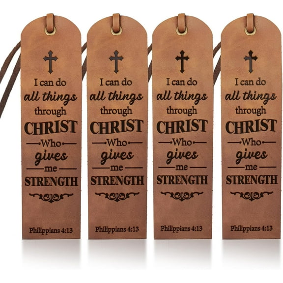 4Pcs Inspirational Bible Text Leather Bookmark for Women Men 2×7inch Philippians 4:13 Vintage Handmade Leather Bookmark 4 pc