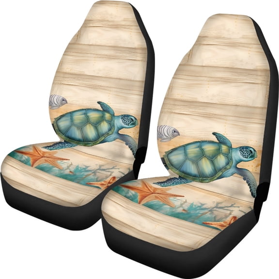 XYZCANDO Car Seat Covers Turtle Starfish Wood Set of 2 Car Front Seat Covers Waterproof SUV Truck Auto All-Season Thin Auto Front Seat Protectors