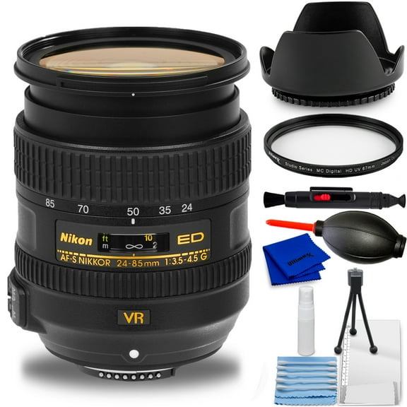 Nikon AF-S NIKKOR 24-85mm f/3.5-4.5G ED VR Lens 2204 Starter Bundle with Tulip Hood Lens, UV Filter, Cleaning Pen, Blower, Microfiber Cloth and Cleaning Kit