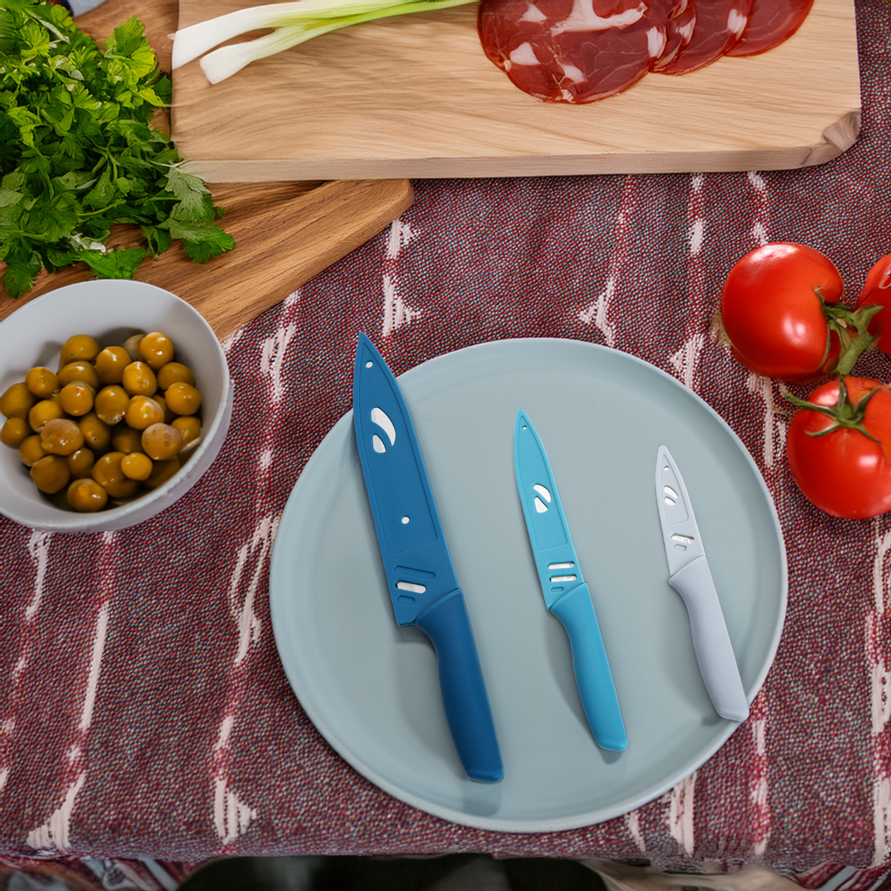 Mainstays 3 Piece Stainless Steel Color Knife Set with Ergonomic Soft Grip Handles