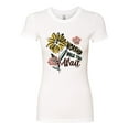 thumbnail image 2 of Wild Bobby Worship While You Wait Sunflower Pink and Yellow Inspirational/Christian Women Slim Fit Junior Tee, White, Large, 2 of 6
