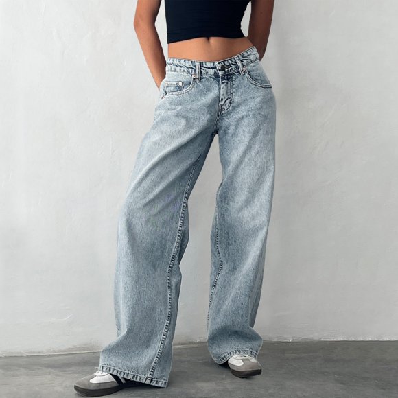 Women Low Rise Baggy Jeans Loose Fit Boyfriend Straight Wide Leg Jeans Trendy Stretch Long Denim Pants Women'S Casual Pants