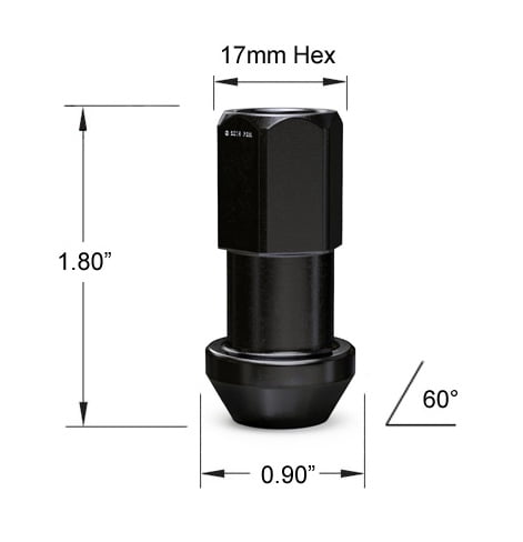 20pcs Extended Tuner Race Black Lug Nuts - 12x1.5 Thread Size - Open End - Cone Conical Taper Acorn Seat (60 degree) - 1.8 inch Length - Compatible with Honda Mazda Hyundai Toyota and More