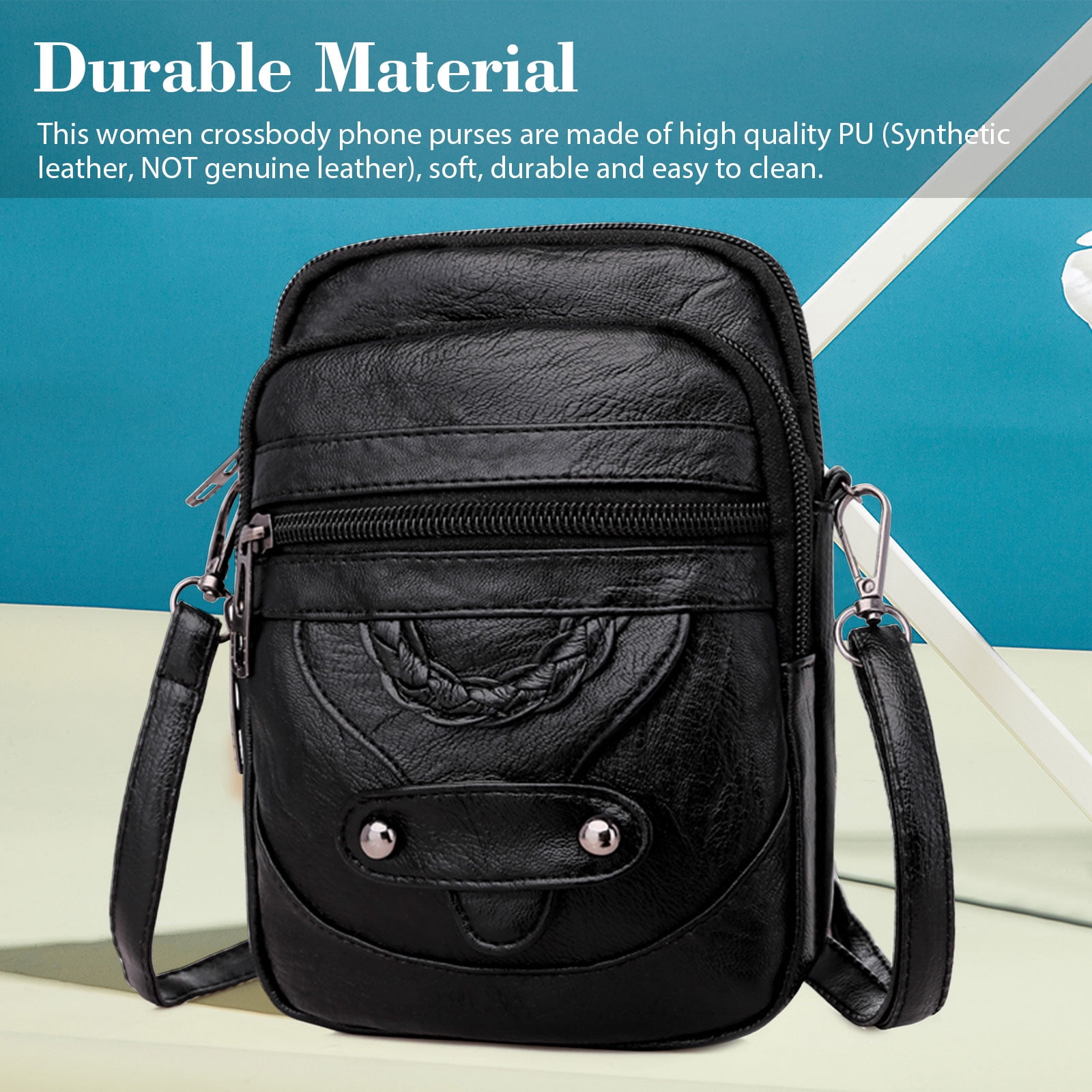 Ladies Soft Crossbody Bags Multi-Pocket Leather Lightweight Shoulder Handbags for Women with Adjustable Shoulder Strap 