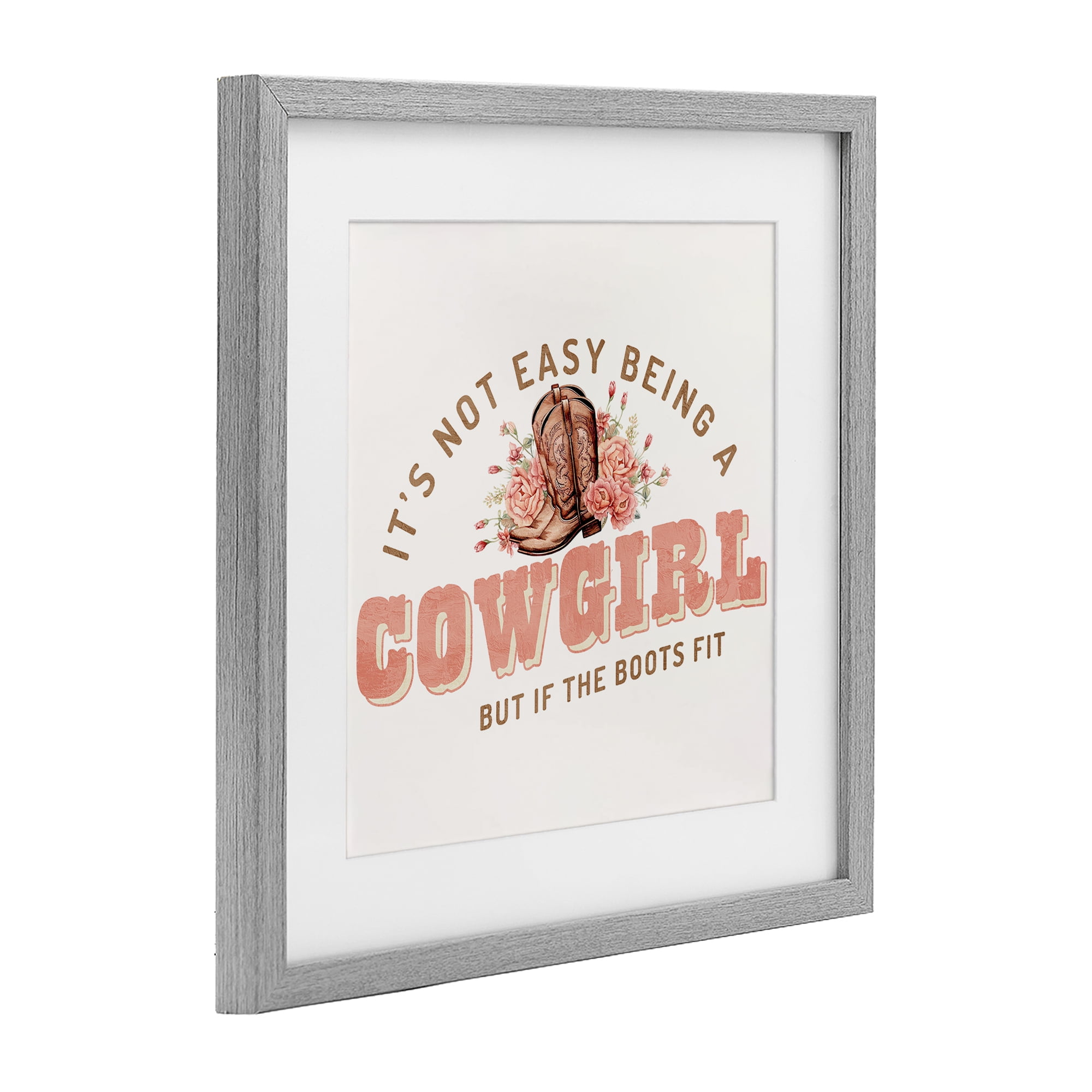 Not Easy Being Cowgirl Gray Framed Print Under Glass, design by Kim Allen