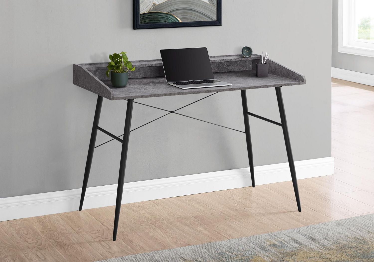 Monarch Specialties Computer Desk, Home Office, Laptop, Storage Shelves, 48"l, Work, Metal, Laminate, Grey, Black, Contemporary, Modern