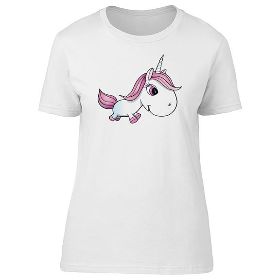 Cute Cartoon White Unicorn Tee Women's -Image by Shutterstock