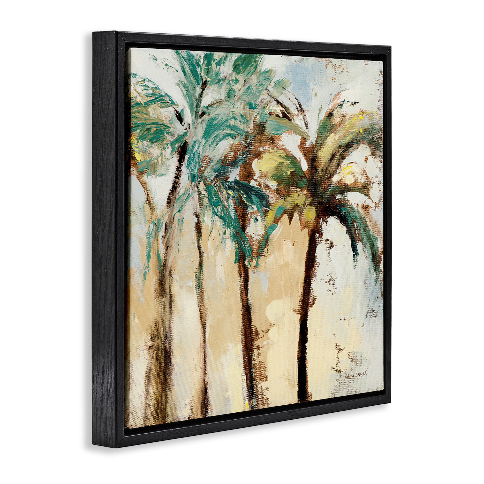 Stupell Industries Rustic Brushed Palm Trees Botanical & Floral Painting Black Floater Framed Canvas Art Print Wall Art, 25 x 25