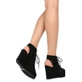 thumbnail image 3 of New Women Qupid Trail-15 Faux Suede Peep Toe Lace Up Platform Wedge Sandal, 3 of 3