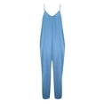 thumbnail image 6 of Women Casual Jumpsuits Summer Sleeveless Loose Jumpsuit Shoulder Strap Adjustable Long Pants Rompers with Pockets Sky Blue 2XL, 6 of 6
