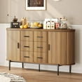 thumbnail image 1 of Fluted Sideboard Buffet Cabinet, 59" Large Multi-Purpose Credenza with 6 Drawers & 2 Sliding Doors for Kitchen, Living Room & Entryway, Walnut Storage Console, 1 of 6