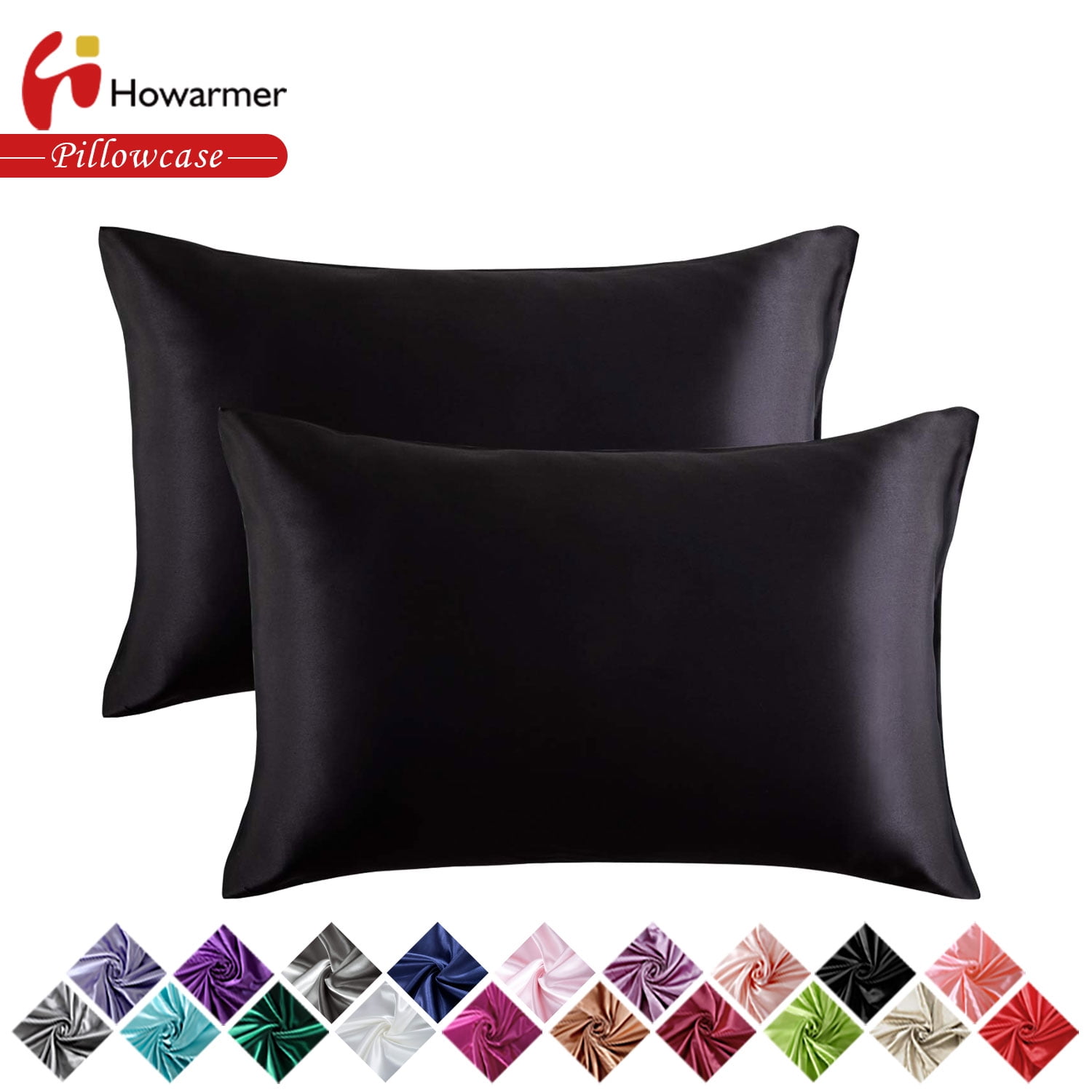 Howarmer Black Pillowcases for Hair and Skin, Set of 2 Satin