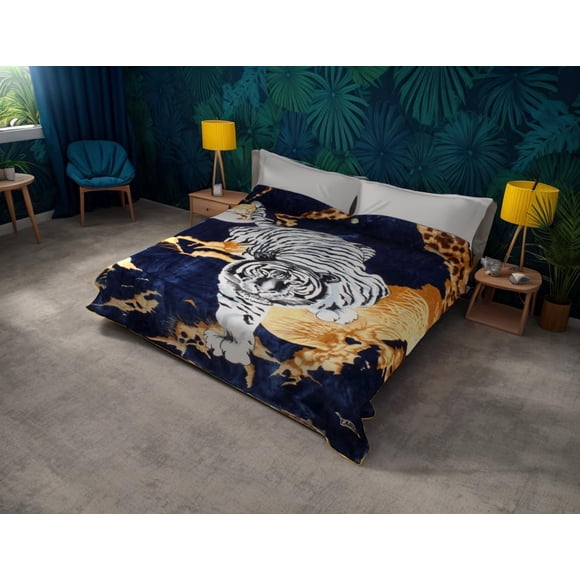 Couverture Tigre Blanc Coréen Vison Soyeux Doux Réversible Couvre-Lit Literie Cobias Lourd Épais Poids Hiver Chaud Toutes Saisons (Grand, 71 Tigre Bleu)