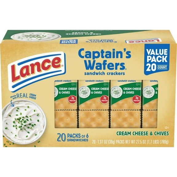 Lance Sandwich Crackers, Captain's Wafers Cream Cheese and Chives, 20 Packs, 6 Sandwiches Each (Pack of 1)
