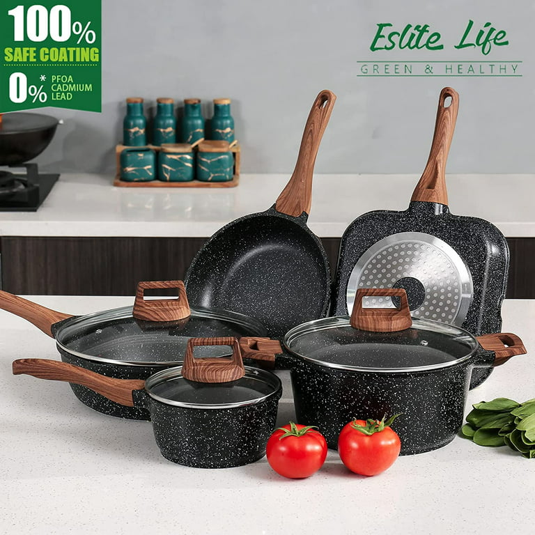  ESLITE LIFE Nonstick Cookware Sets, 12 Pcs Granite Coating Pots  and Pans Set Kitchen Cooking Set, Compatible with All Stovetops (Gas,  Electric & Induction), PFOA Free: Home & Kitchen