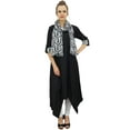 thumbnail image 2 of Bimba Women's Black Cotton Kurta With Scarf Asymmetrial Hem Summer Dress - 14, 2 of 8