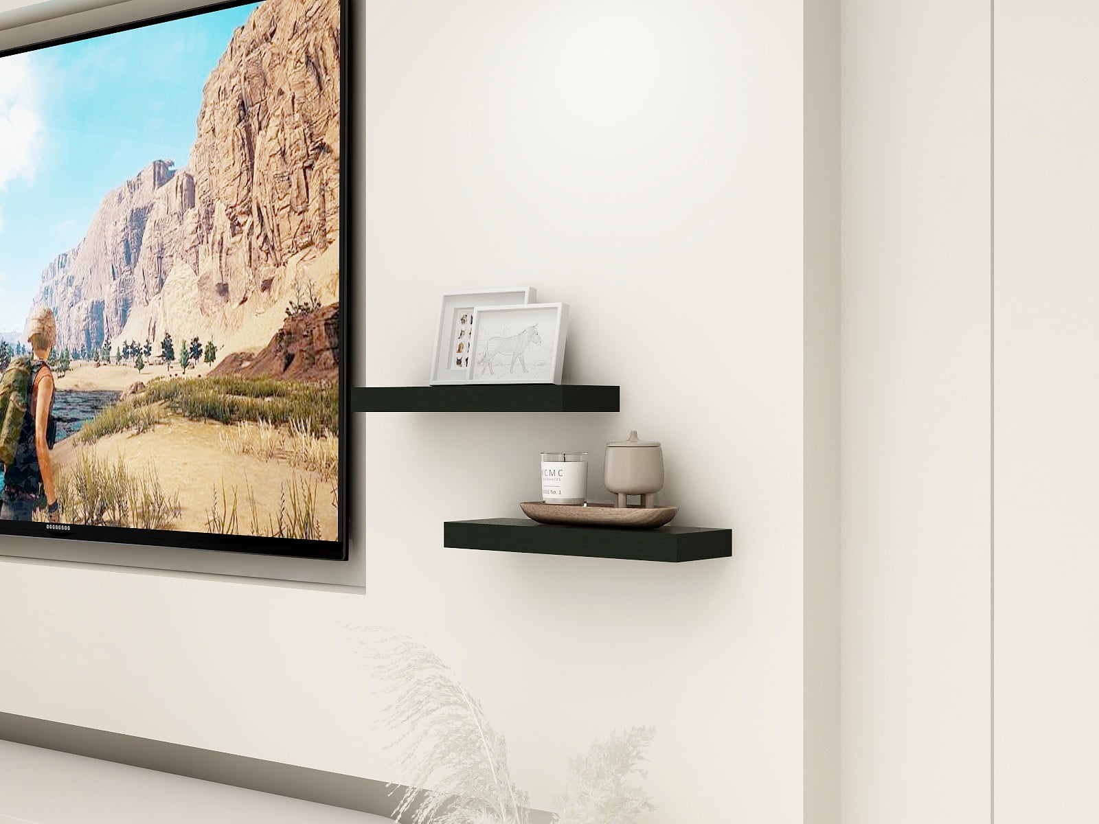 (4 pack) Mainstays Black 16.5" Wood Floating Shelves, Set of 2