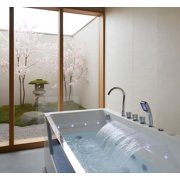 67 Luxury Whirlpool Bathtub with Panoramic Glass Window | 7 Hydro-Massage Jets, Waterfall Faucet & LED Chromatherapy | 1HP 750W Motor, Acrylic Spa Jetted Tub (110V) –Middle Drain