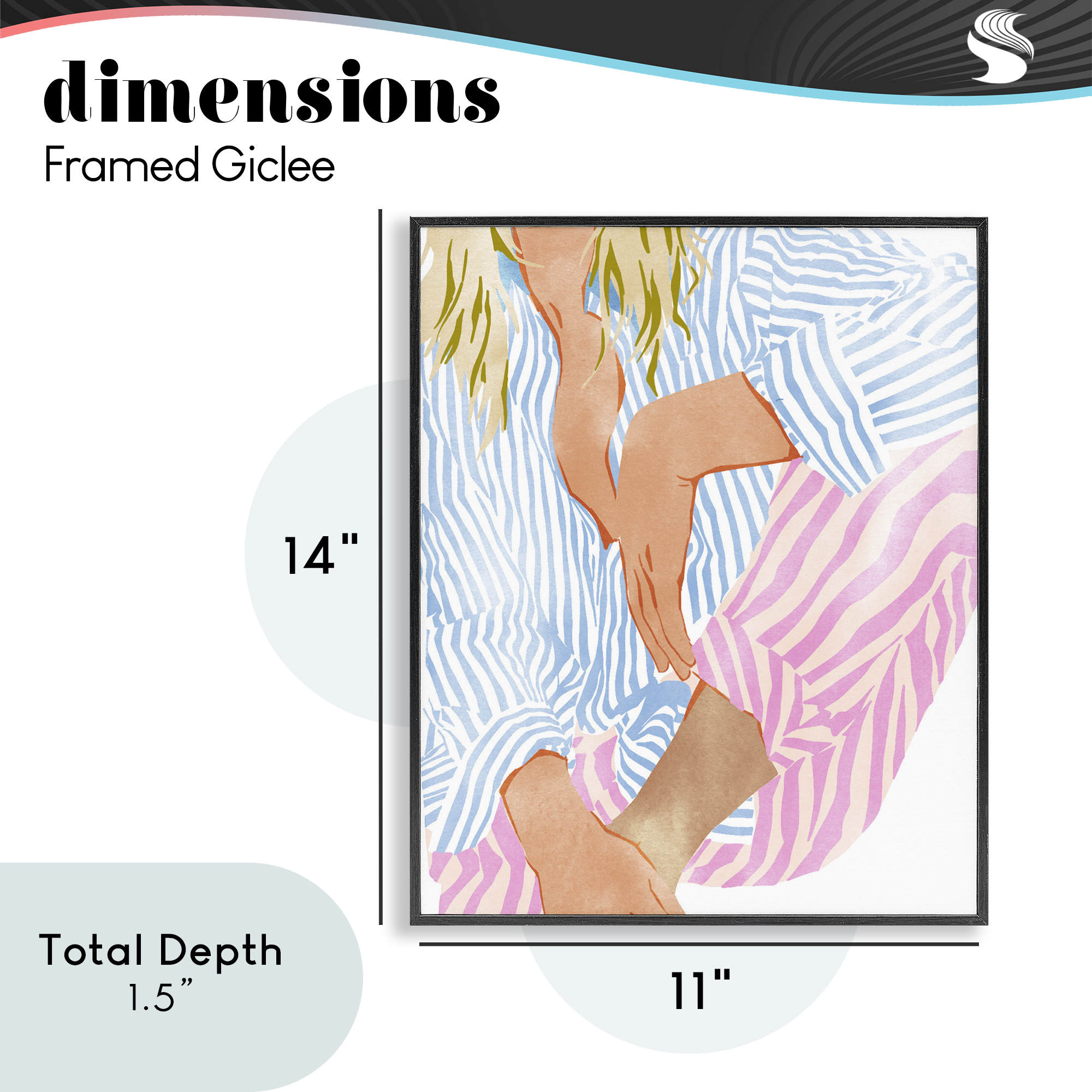 Woman in Pastel Stripes Black Framed Giclee Art, design by Ziwei Li