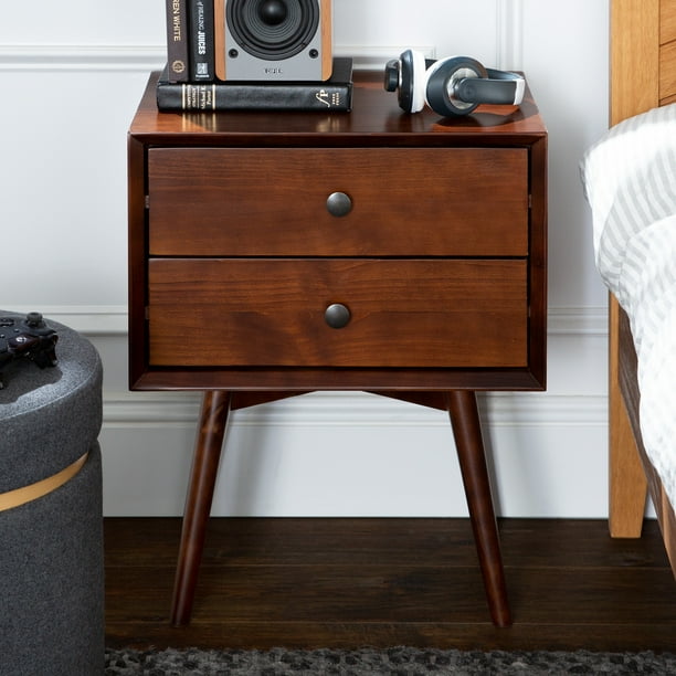Manor Park Mid Century 2 Drawer Solid Wood Nightstand Dark Walnut Walmart Com Walmart Com