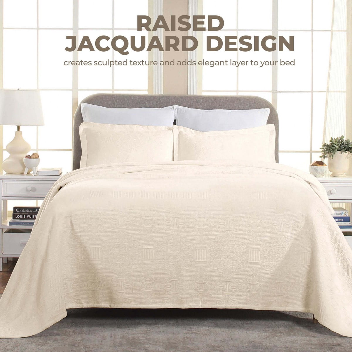 Superior 2-Piece Florin Cotton Matelasse Ivory Bedspread Set, Twin