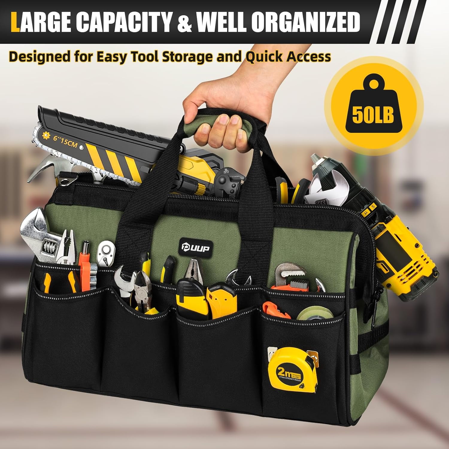 18-Inch Large Tool Bag with 16 Pockets Heavy Duty Tactical Organizer for Electricians