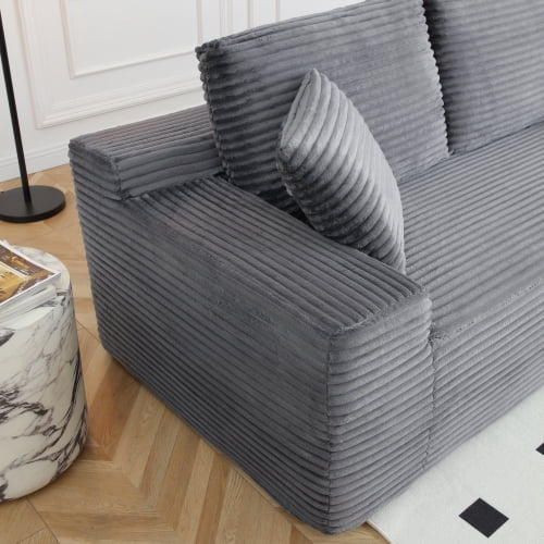 150" Oversized L-Shape Sectional Sofa with Deep Seat, Cup Holders & USB Ports, Corduroy Cloud Couch with Hidden Storage, Grey