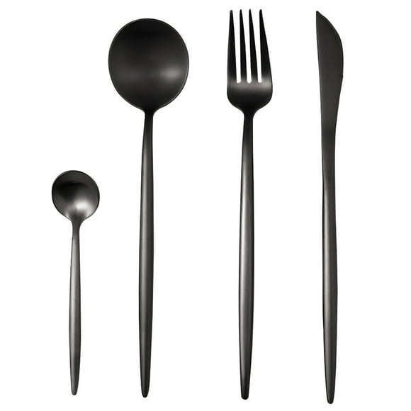 4Pcs Stainless Steel Flatware Set Fork Spoons Coffee Spoon Kitchen Tableware for Home Hotel Restaurant, Black