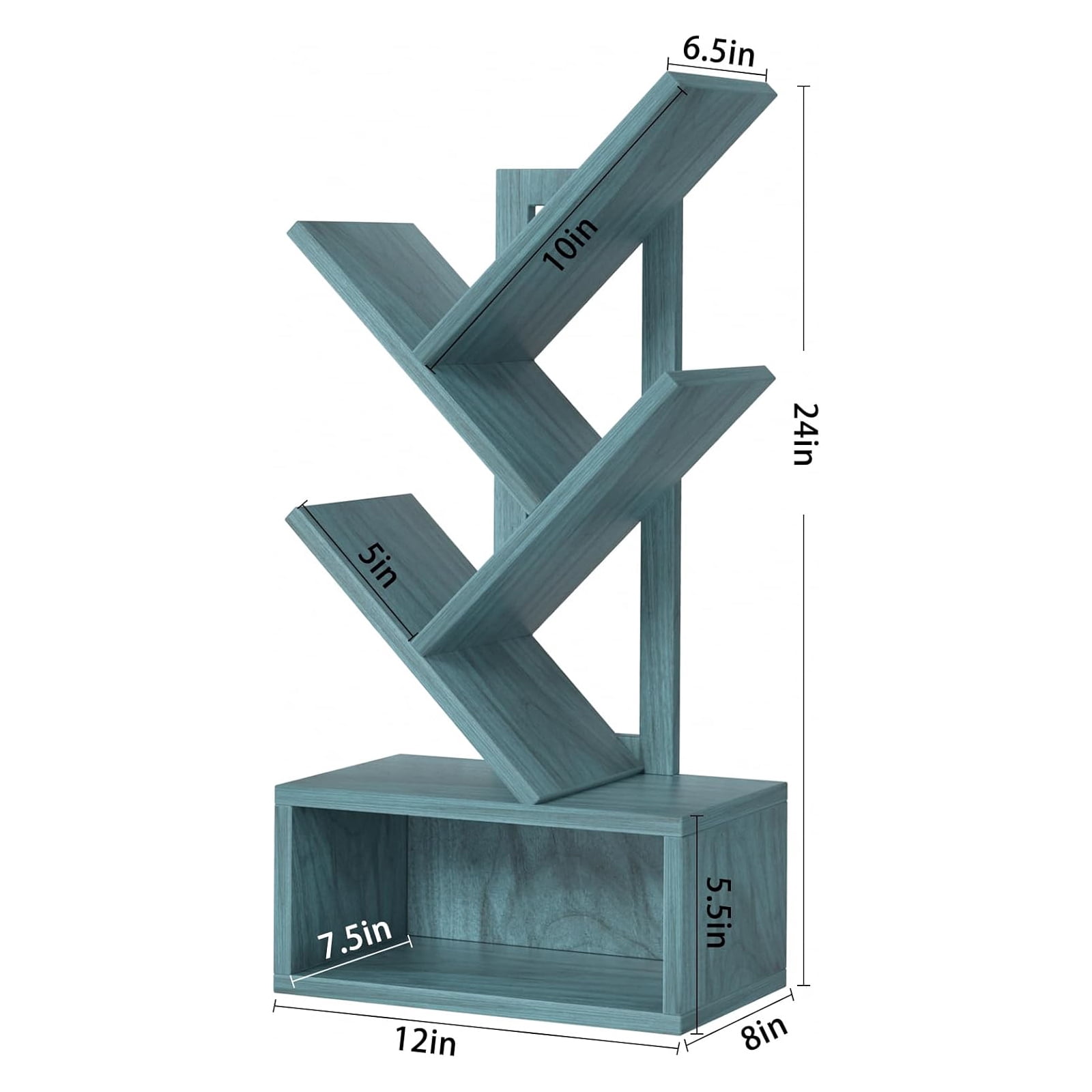 5 Tier Tree Bookshelf, Small Bookshelf, Desktop Bookshelf Floor Standing Bookcase Display for CDs/Magazine/Books, Book Organizer Shelves for Bedroom, Blue