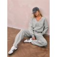 thumbnail image 6 of Women'S 2 Piece Sets Casual Round Neck Button-Down Cardigan with Wide Leg Pants Outfits Loungewear Sets Gray S, 6 of 9