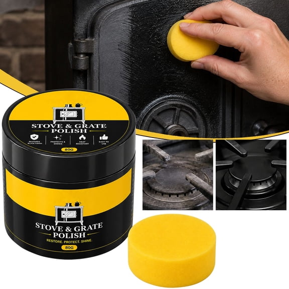 Stove Polish Black Cast Iron Restoration Paste with Sponge, Heat Resistant Cleaner for Fireplace Kitchen Stoves and Grates
