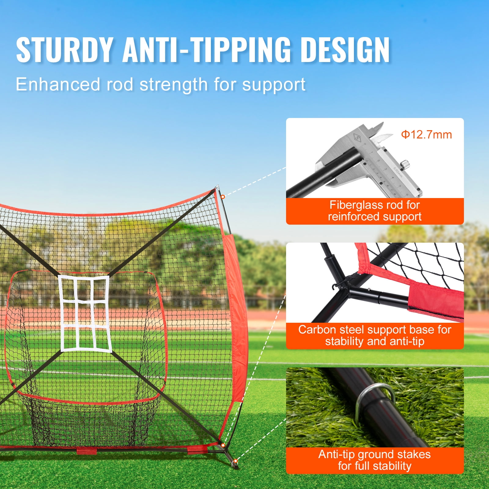 KFFKFF 7x7 ft Baseball & Softball Practice Net for Batting, Catching, and Pitching, Baseball Hit Net with Arc Frame, Transport Bag, Strike Zone, Sphere, Tee, and Ball Gatherer