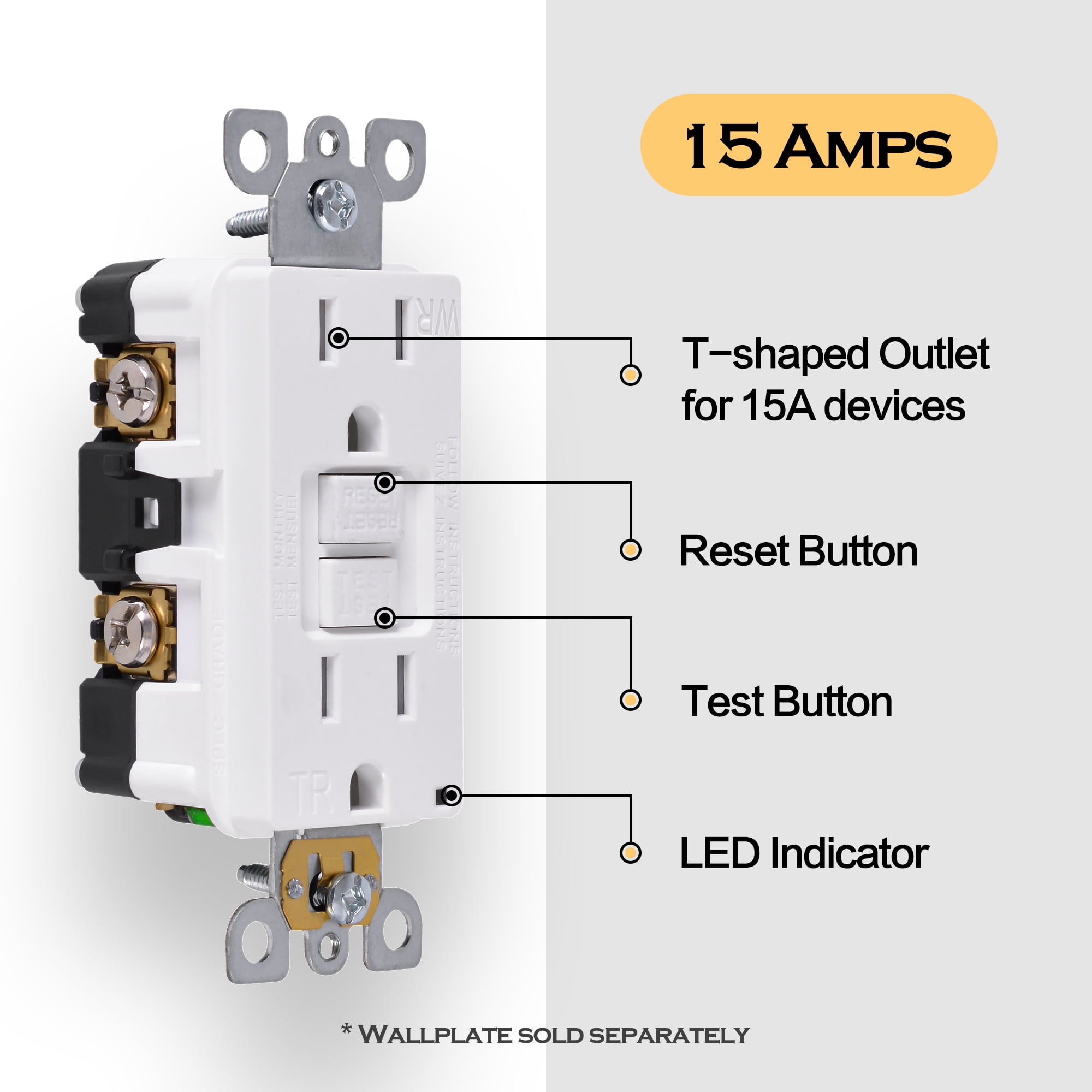 ENERGETIC 15 Amp 125-Volt Duplex Self-Test Tamper Resistant & Weather Resistant GFCI Decorator Outlet, White