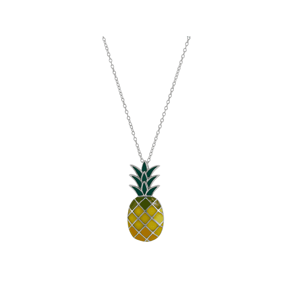 Women's Finecraft Pineapple Enamel Pendant Necklace in Sterling Silver, 18"