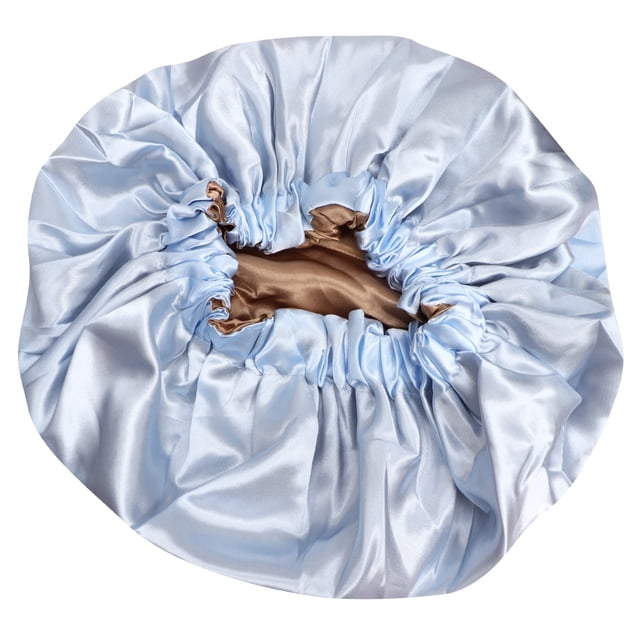 EeaseMX Gorro de dormir de satén de doble capa, ajustable, elástico, para mujer (azul cielo)