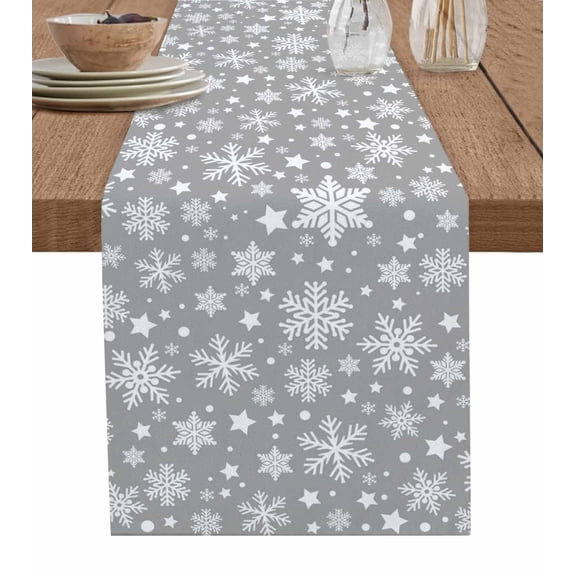 Christmas Snowflakes Table Runner 36 Inches, Xmas Winter Watercolor Grey White Bed Runner Dresser Scarves Tabletop for Indoor Outdoor Parties/Ceremony/Banquet, 13"x 36"
